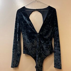 Victoria's Secret Green Crushed Velvet Long-Sleeve Bodysuit